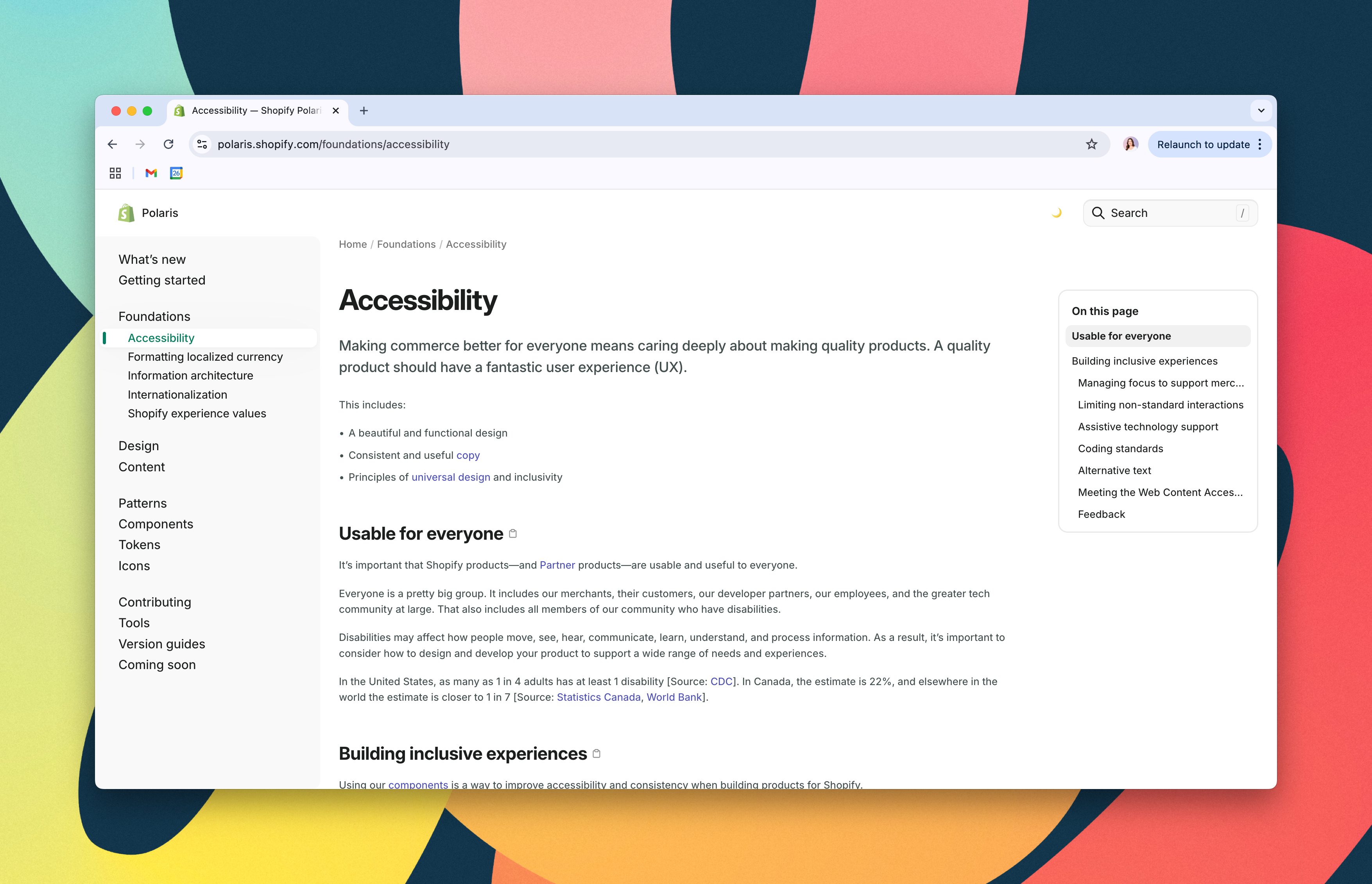 A screenshot of Shopify's accessibility content.